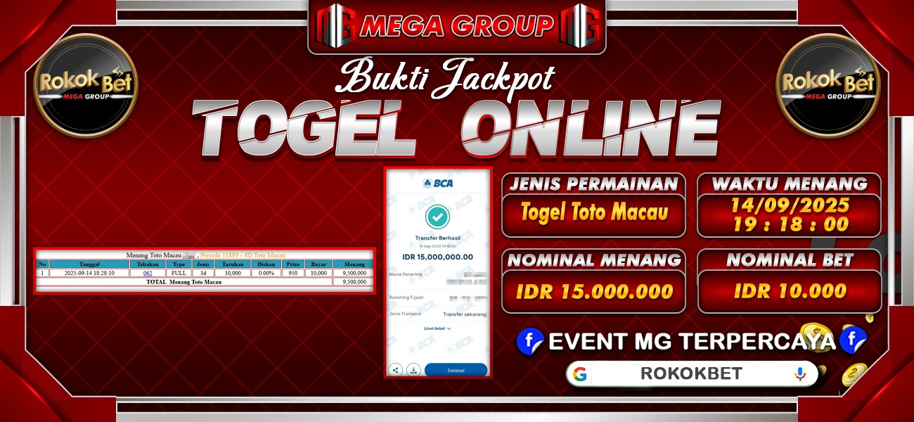 Bukti JP situs Rokokbet hari Minggu, 14 September 2025