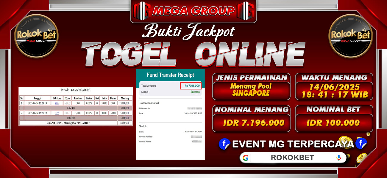 Bukti JP situs Rokokbet hari Sabtu, 14 Juni 2025