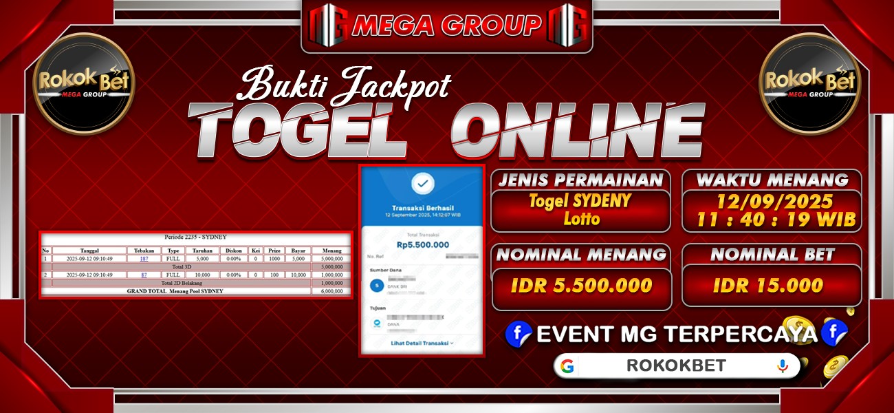 Bukti JP situs Rokokbet hari Jumat, 12 September 2025