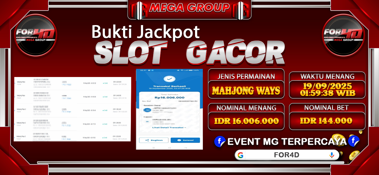 Bukti JP situs For4D hari Jumat, 19 September 2025
