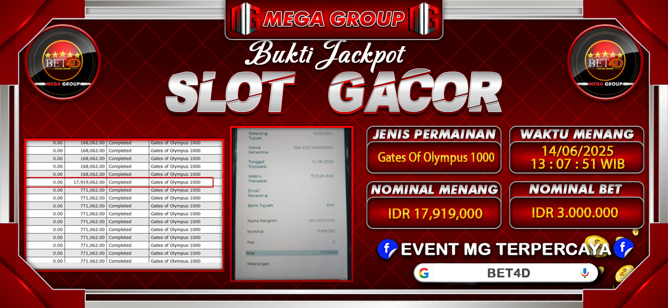 Bukti JP situs Bet4D hari Sabtu, 14 Juni 2025