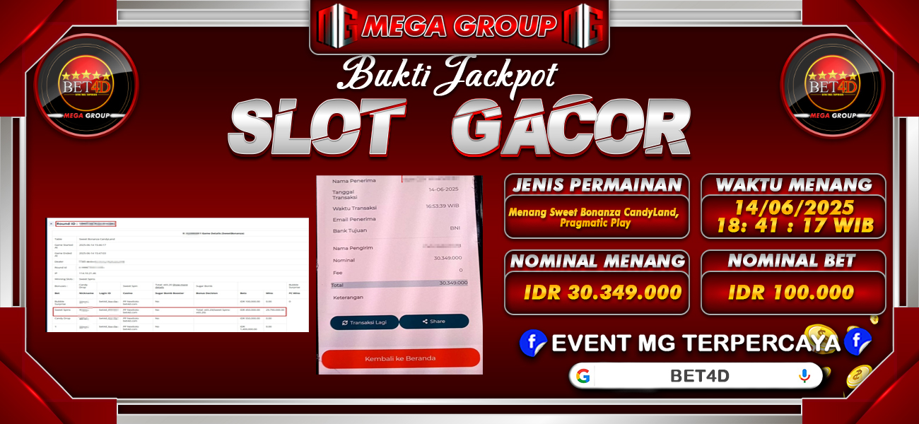 Bukti JP situs Bet4D hari Sabtu, 14 Juni 2025
