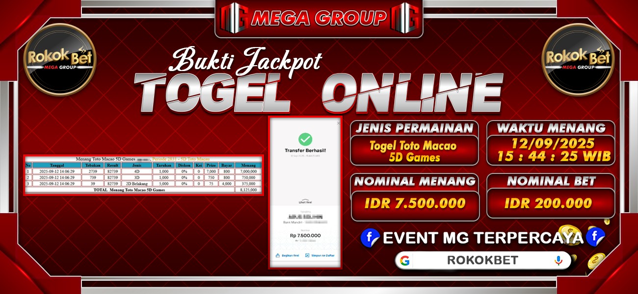 Bukti JP situs Rokokbet hari Jumat, 12 September 2025