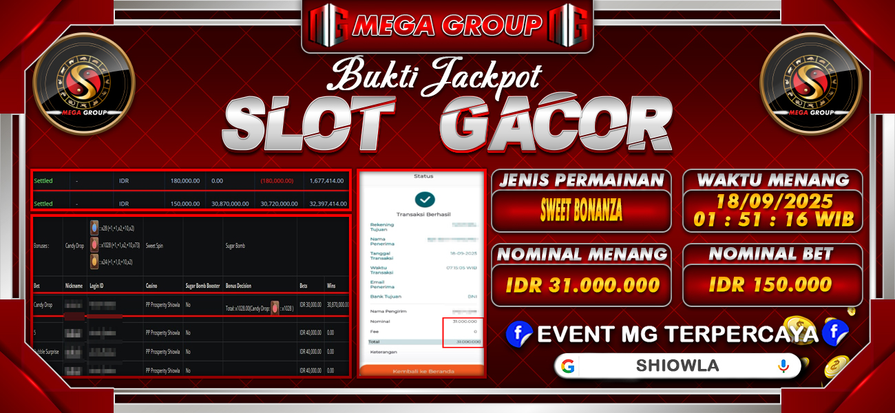 Bukti JP situs Shiowla hari Kamis, 18 September 2025