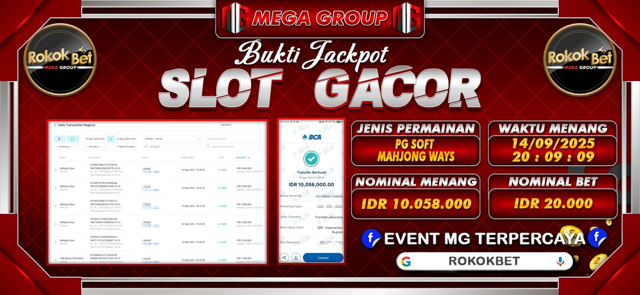 Bukti JP situs Rokokbet hari Minggu, 14 September 2025