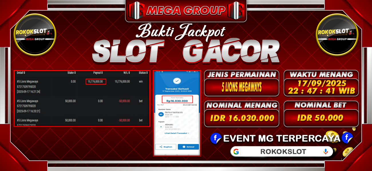 Bukti JP situs Rokokslot hari Rabu, 17 September 2025