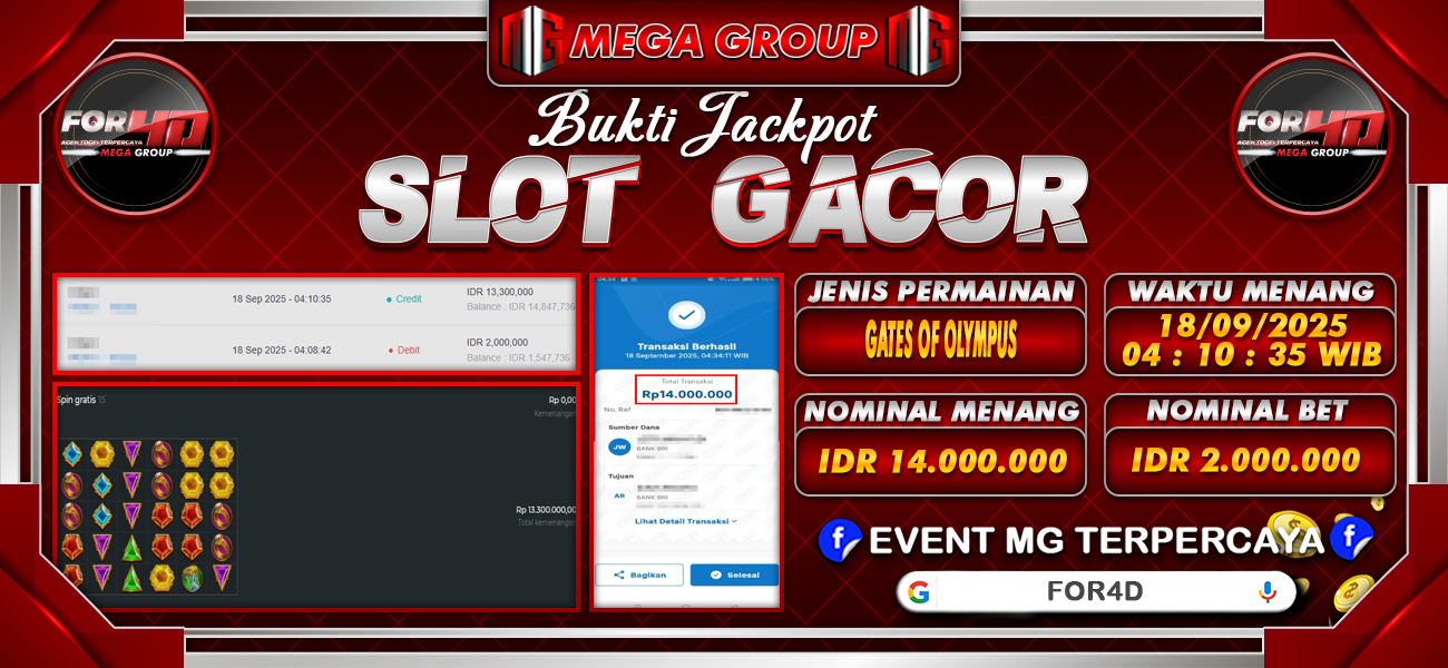 Bukti JP situs For4D hari Kamis, 18 September 2025