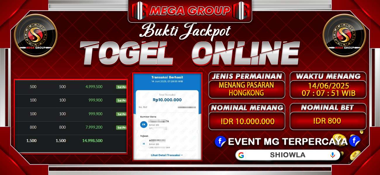 Bukti JP situs Shiowla hari Sabtu, 14 Juni 2025